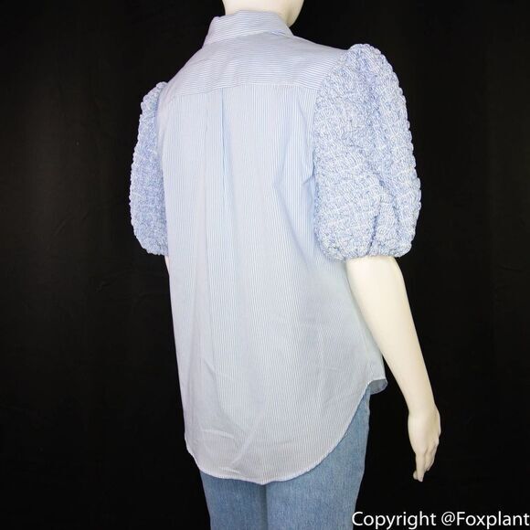 NEW Petersyn Zadie puff short sleeve button front cotton top, white, M - Picture 8 of 16
